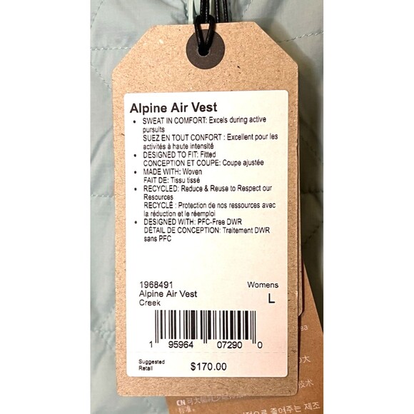 PRANA Alpine Air Zip Vest Creek Seafoam Green Outdoors Athleisure Large NWT - Picture 9 of 10